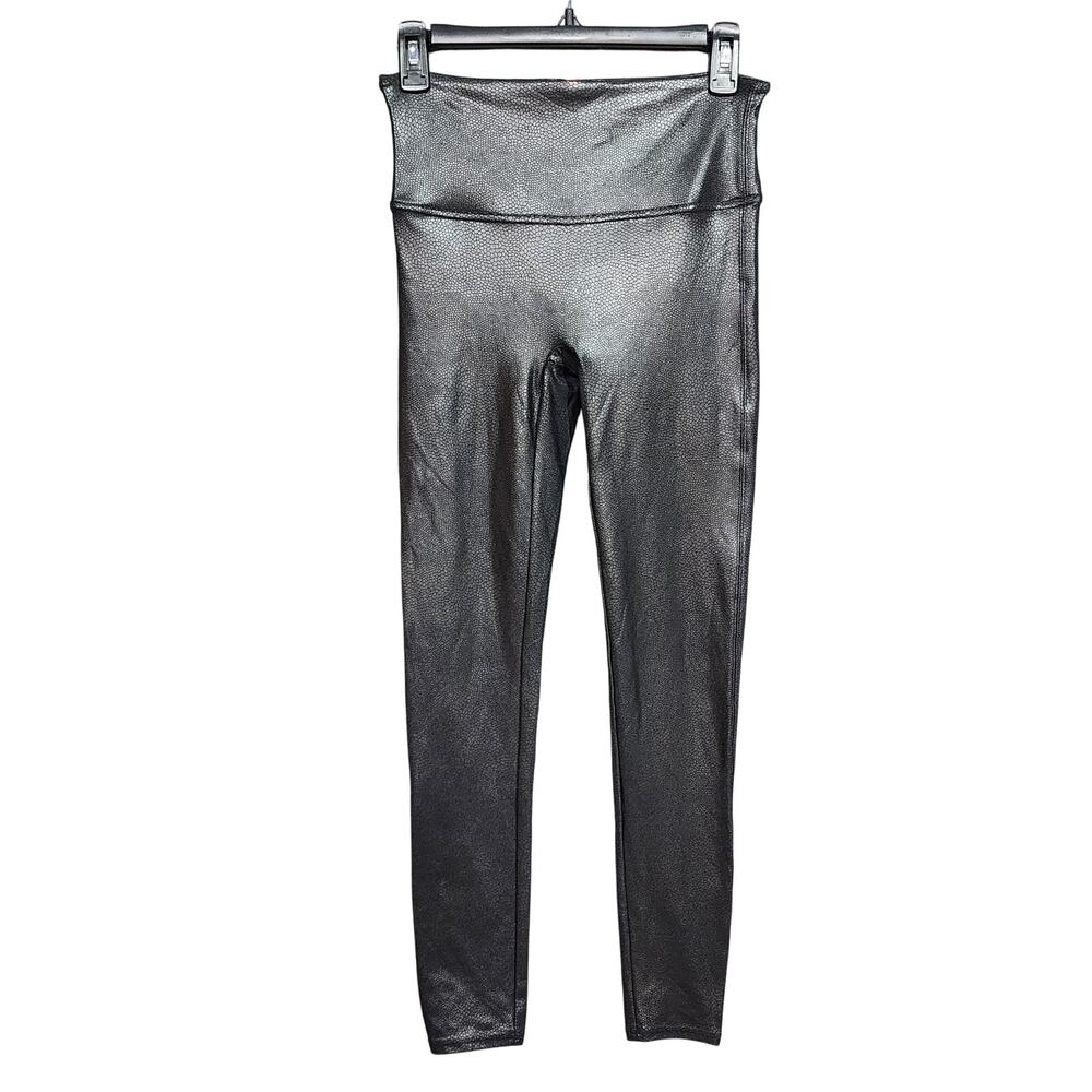 Spanx Leggings Medium Black Snakeskin Print Faux Leather High Waist Pull On